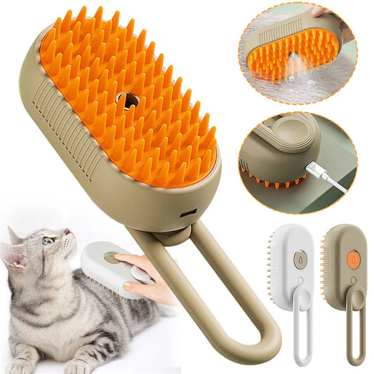 3-in-1 Electric Cat and Dog Steam Brush - Grooming, Massage, and Hair Removal Comb for Pets