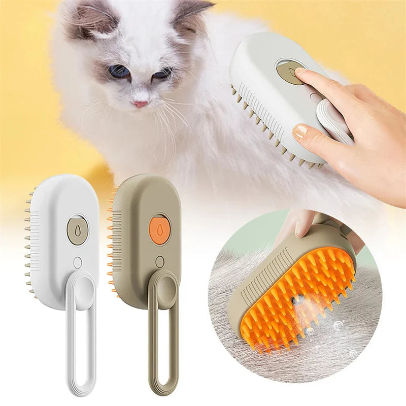 3-in-1 Electric Cat and Dog Steam Brush - Grooming, Massage, and Hair Removal Comb for Pets